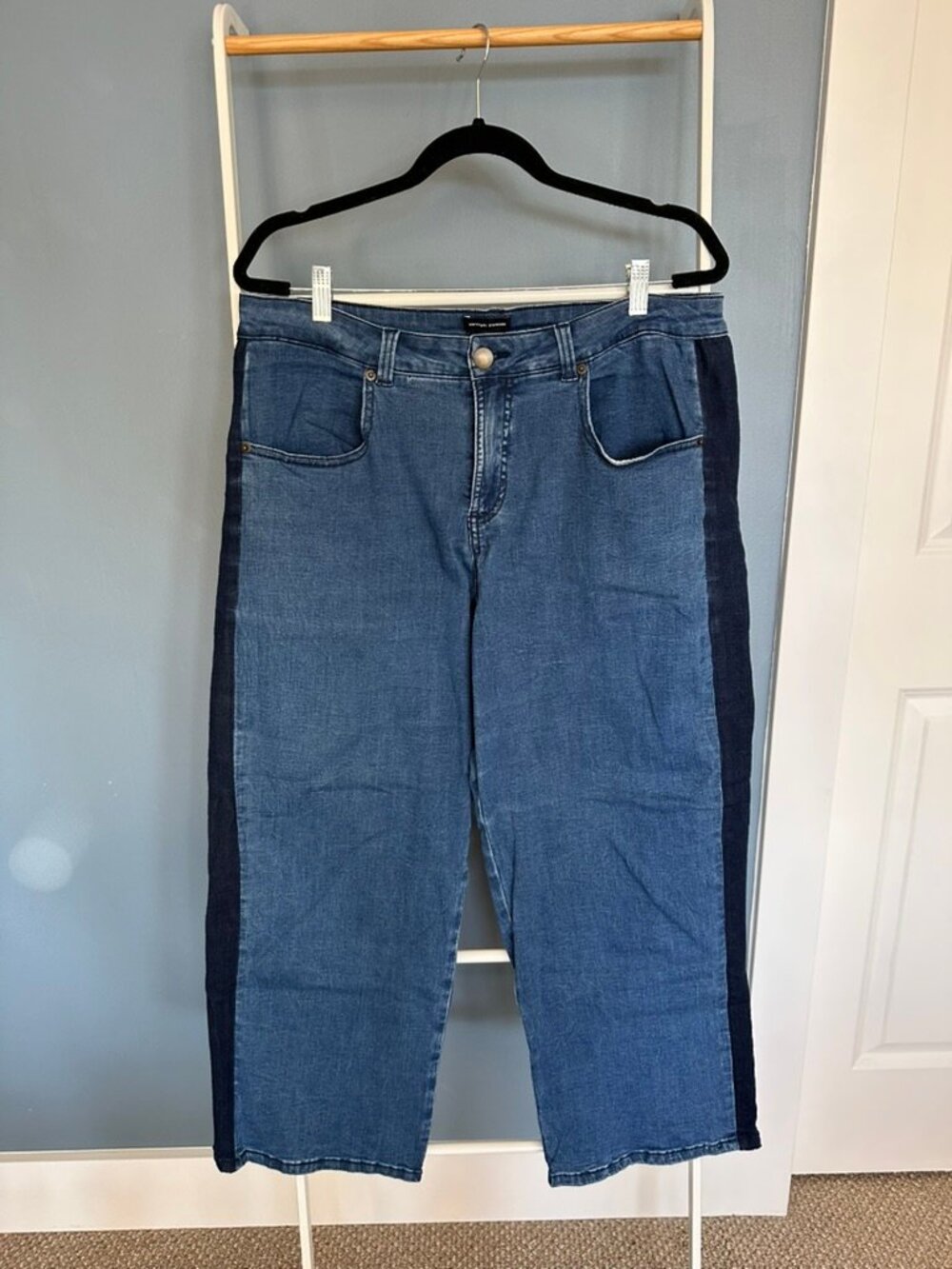 Mira Wide Leg Jeans Dark Wash Side Tuxedo Stripe Sz 12